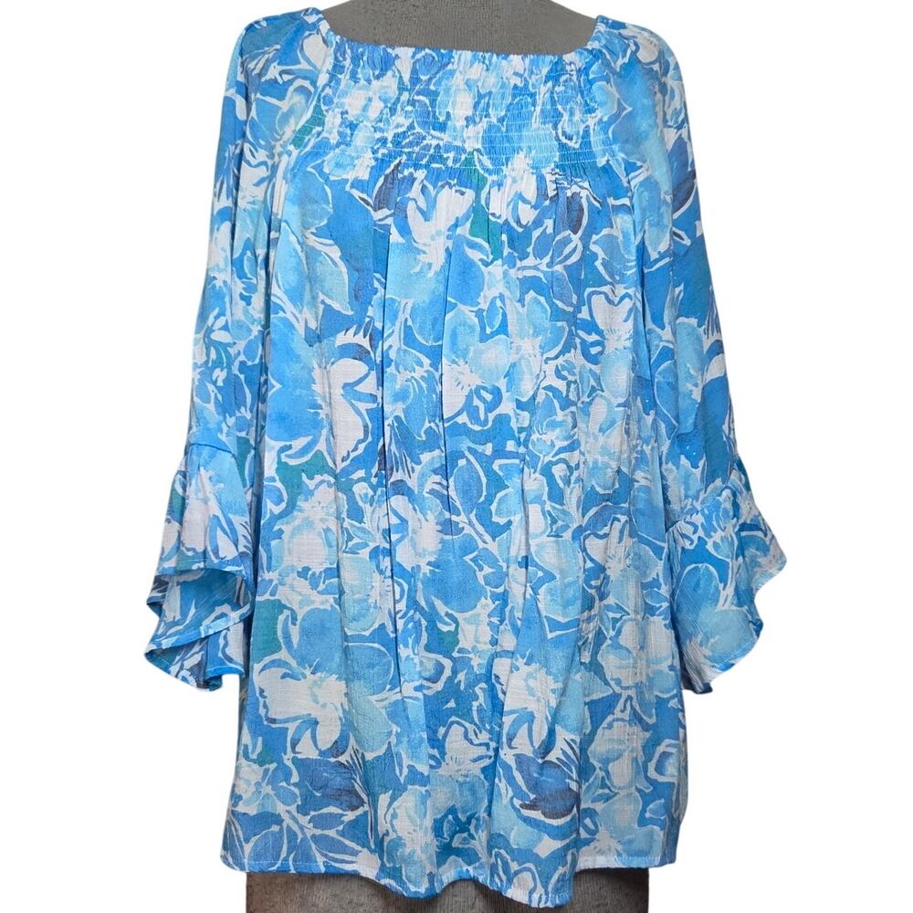 Blue Floral Print Blouse Size Large